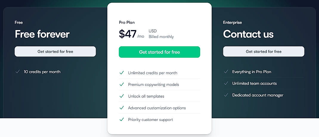 Pricing screenshot