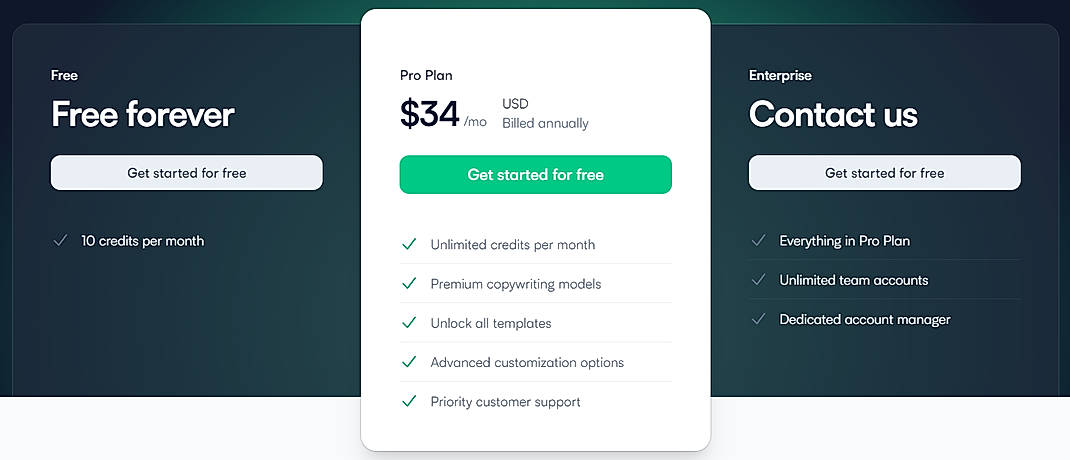 Pricing screenshot