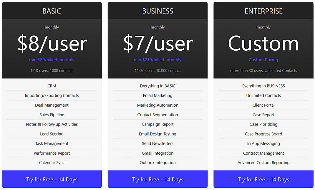 Pricing screenshot
