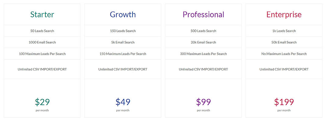 Pricing screenshot