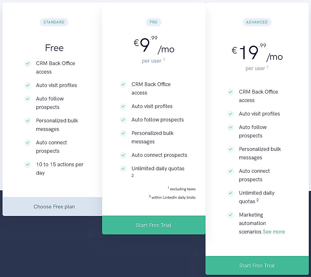 Pricing screenshot