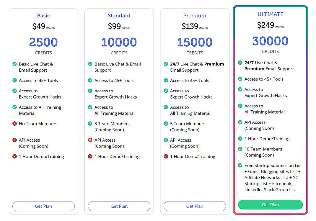 Pricing screenshot