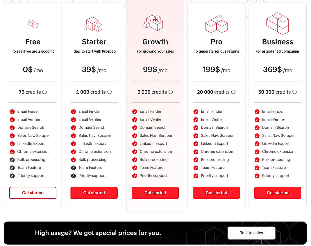 Pricing screenshot