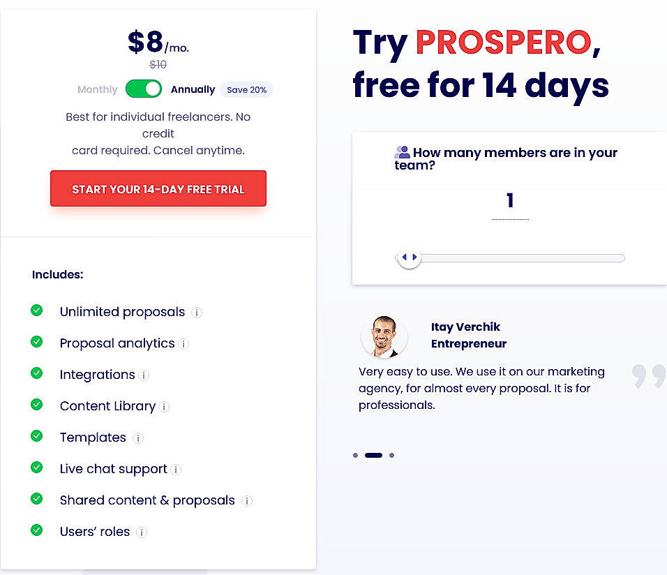 Pricing screenshot