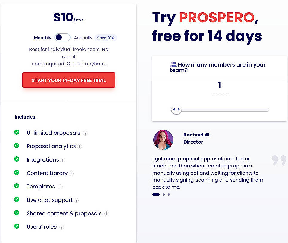 Pricing screenshot