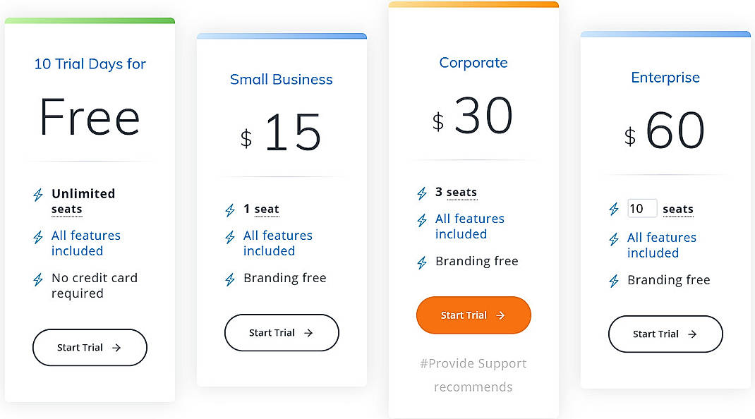 Pricing screenshot