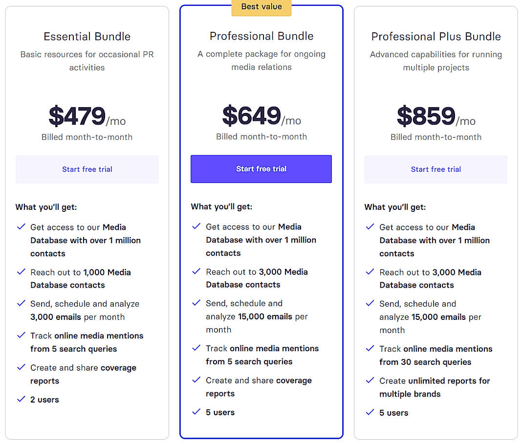 Pricing screenshot