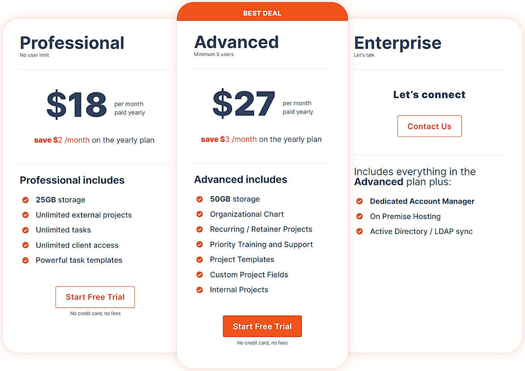 Pricing screenshot