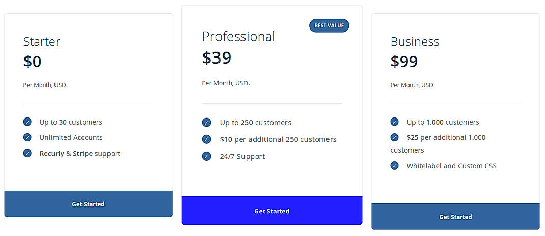 Pricing screenshot