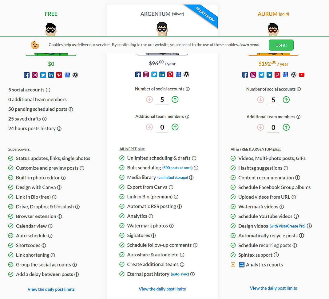Pricing screenshot