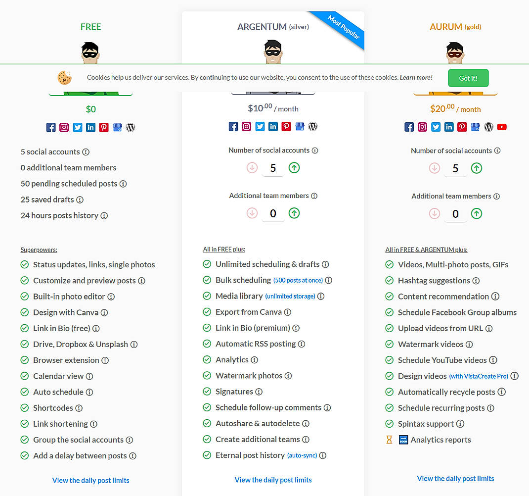 Pricing screenshot