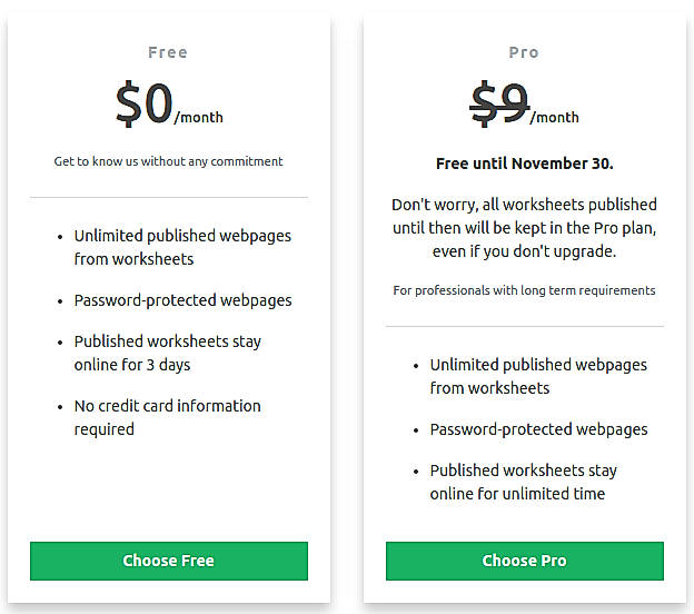 Pricing screenshot