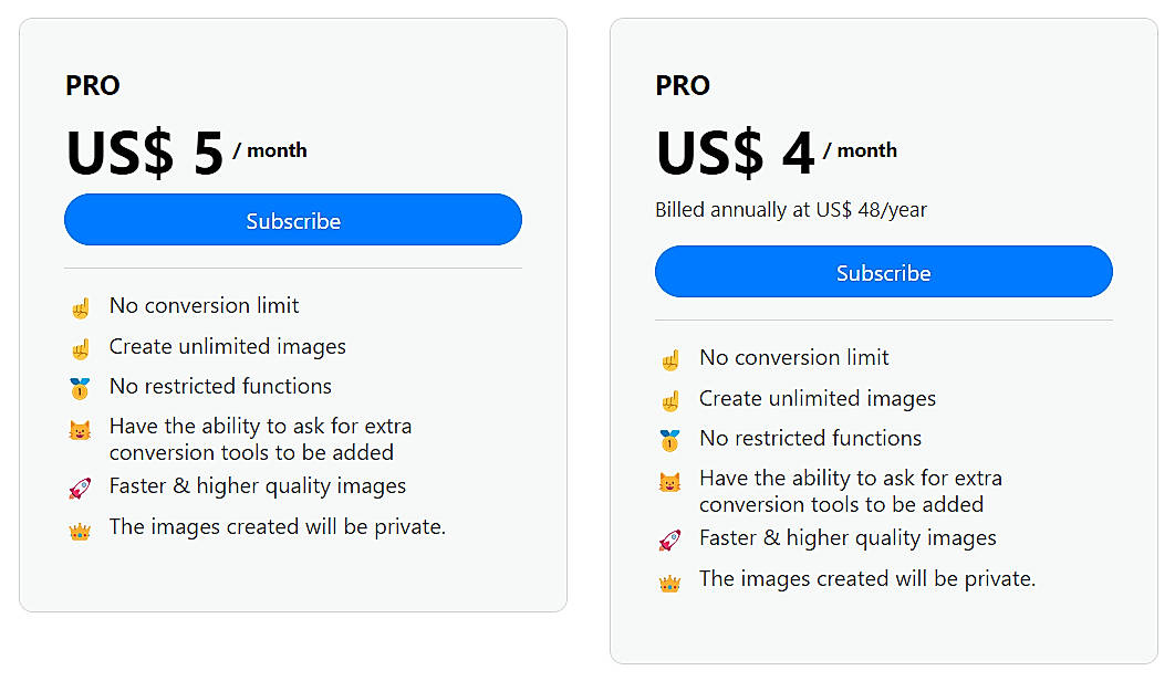 Pricing screenshot