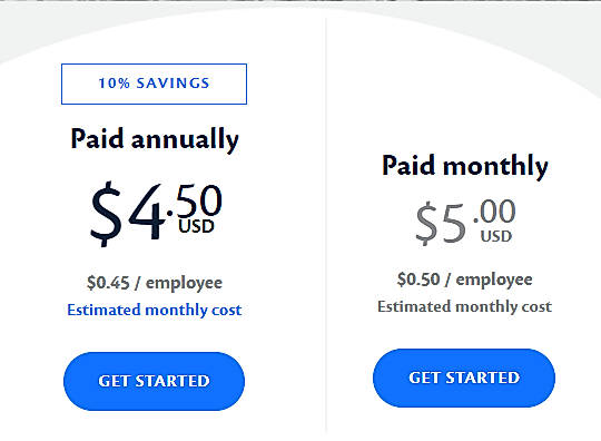 Pricing screenshot
