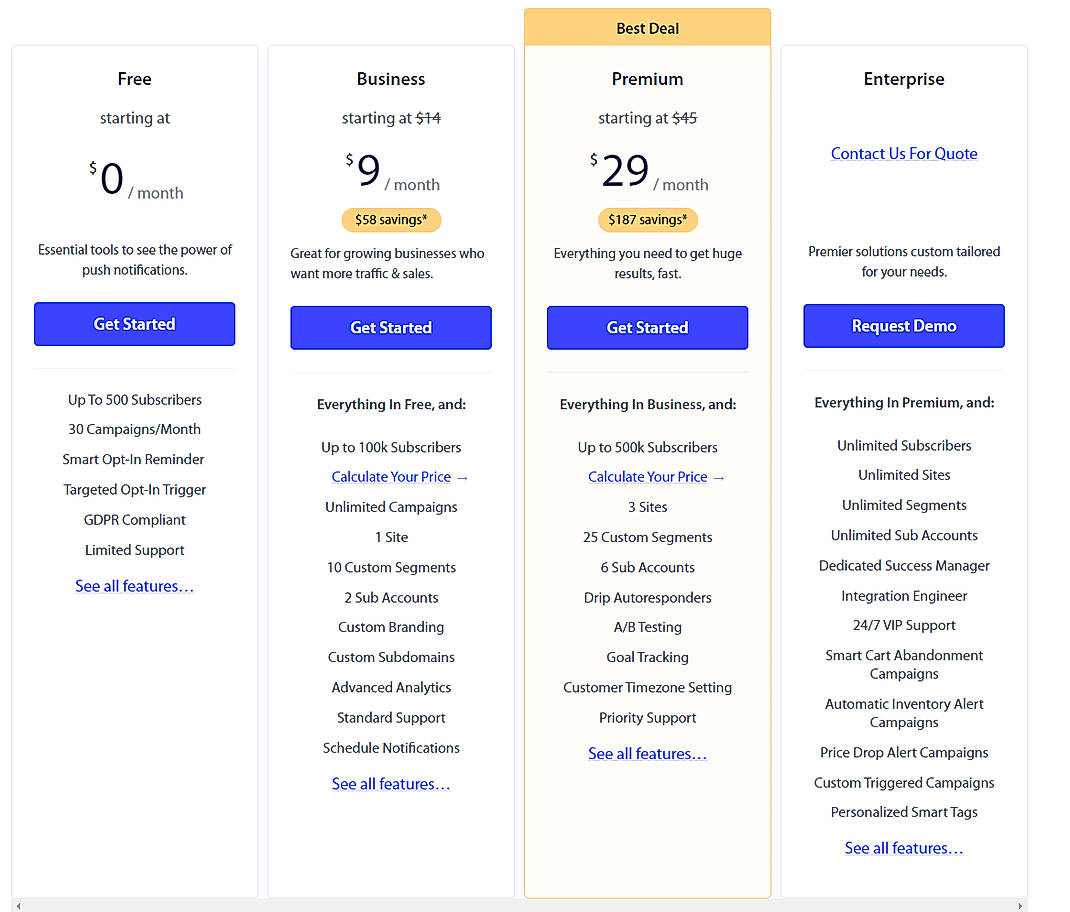 Pricing screenshot