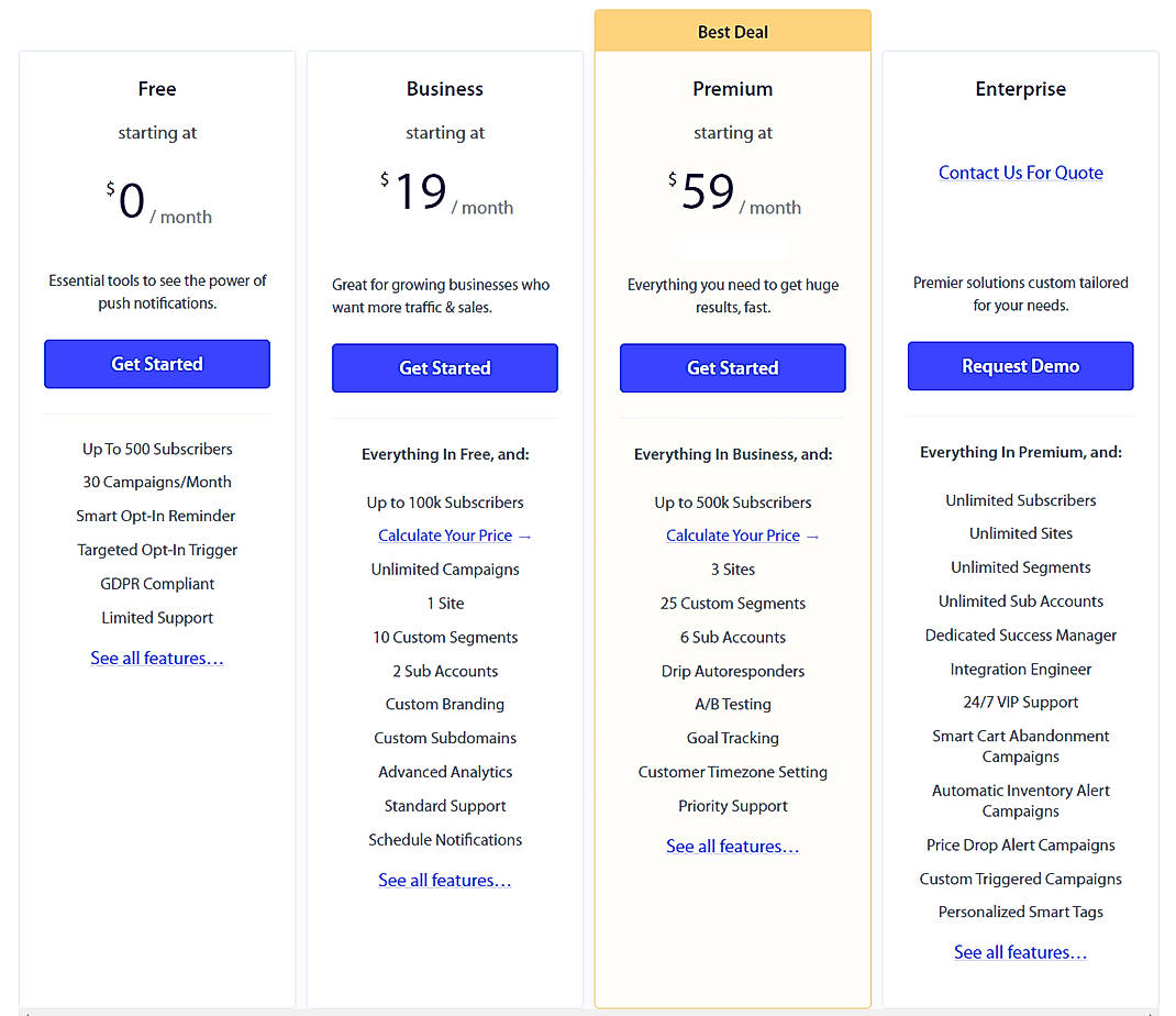Pricing screenshot