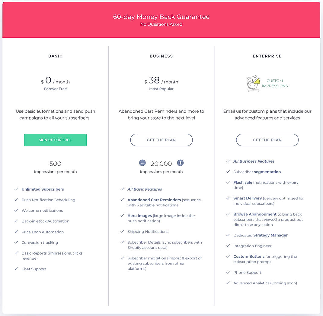 Pricing screenshot