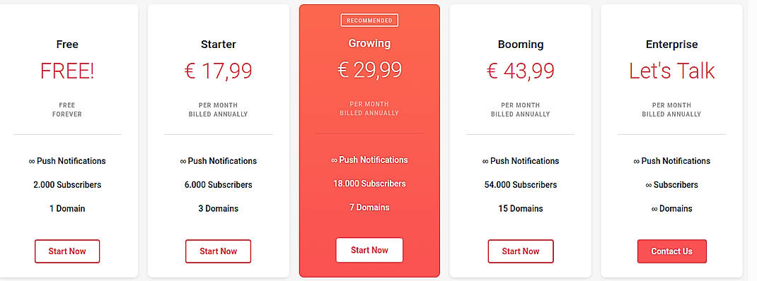 Pricing screenshot