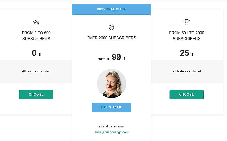 Pricing screenshot