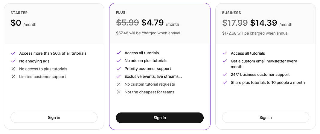 Pricing screenshot