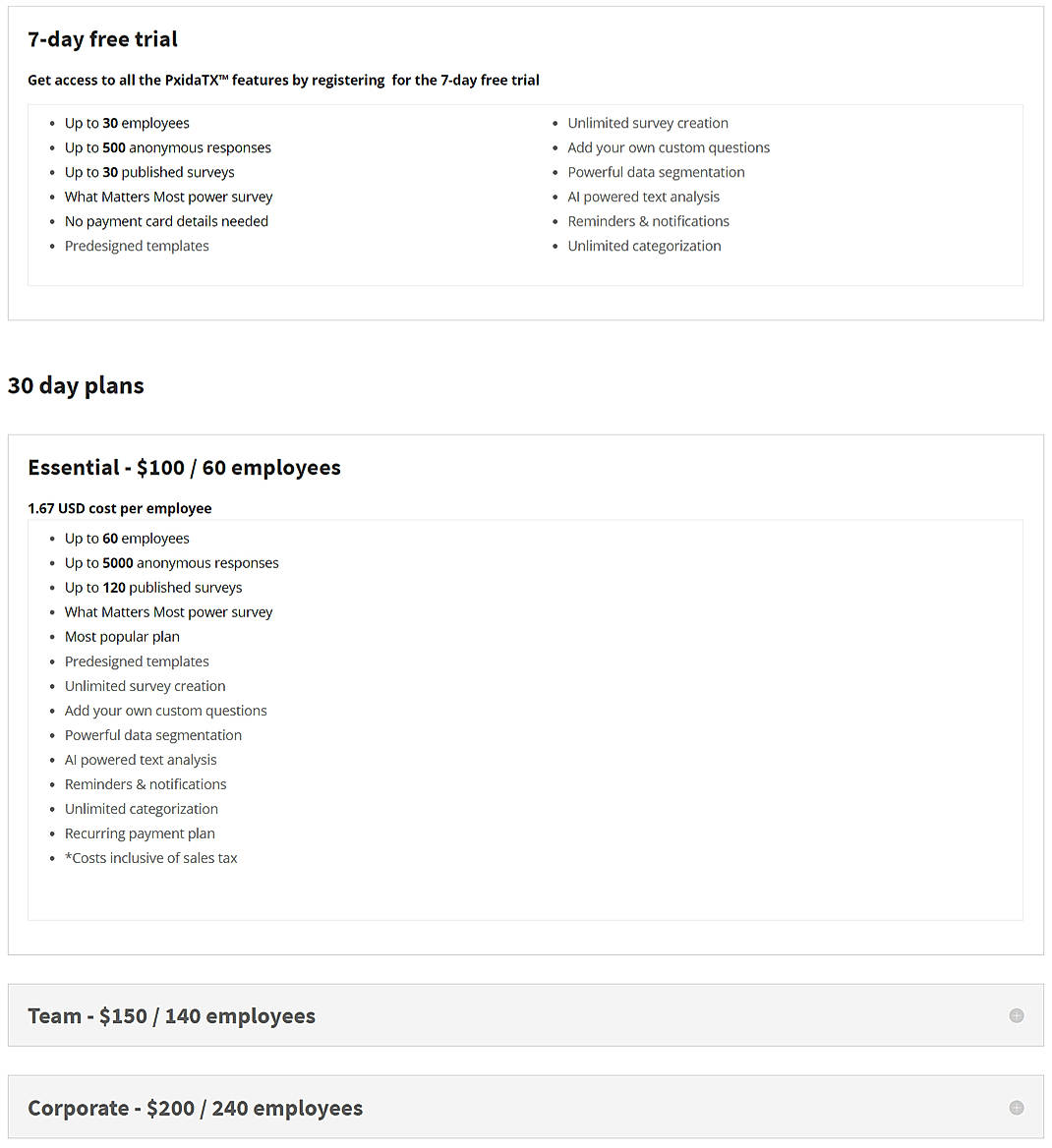 Pricing screenshot