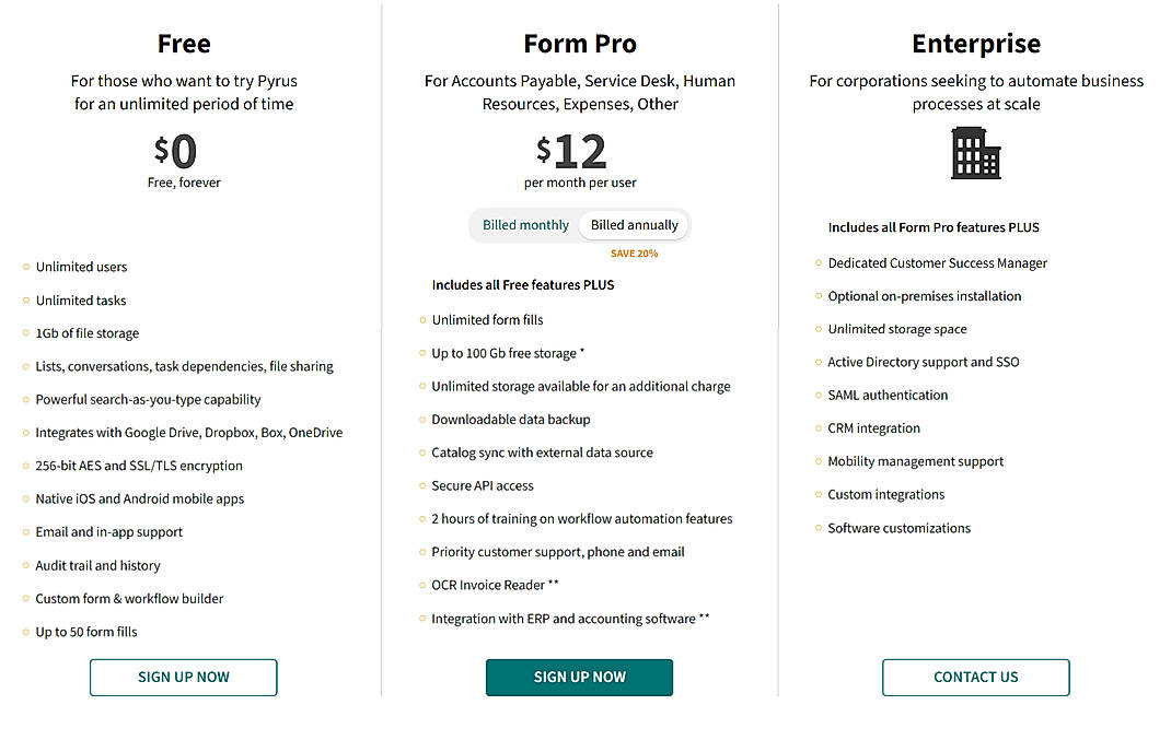 Pricing screenshot