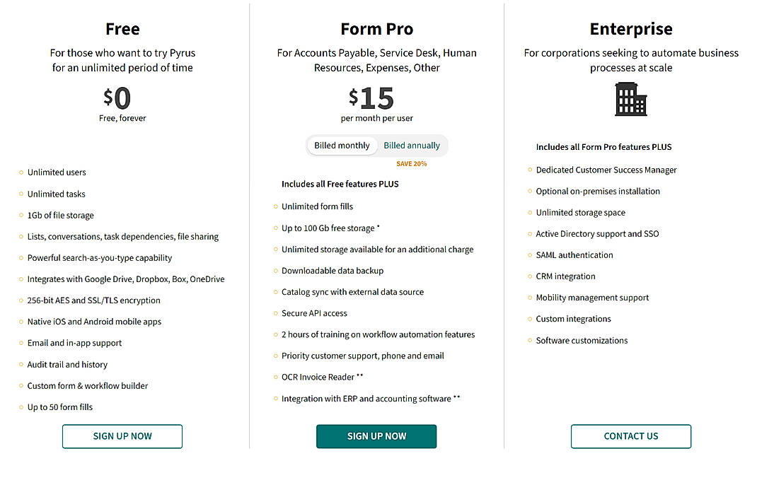 Pricing screenshot