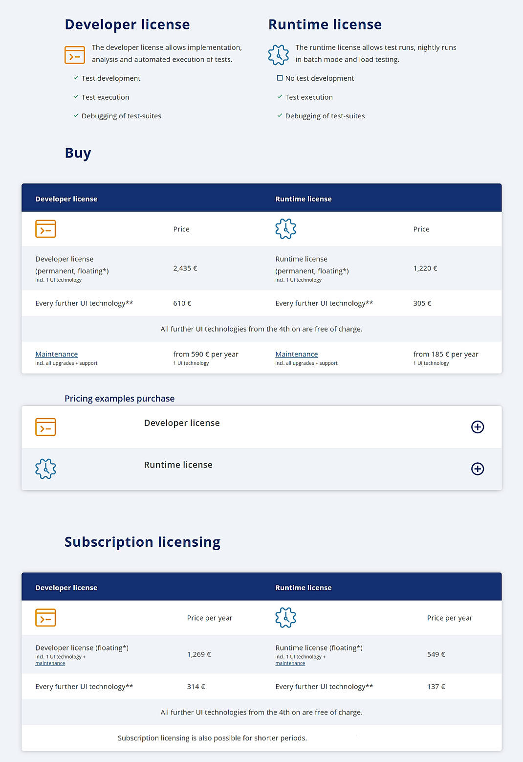 Pricing screenshot