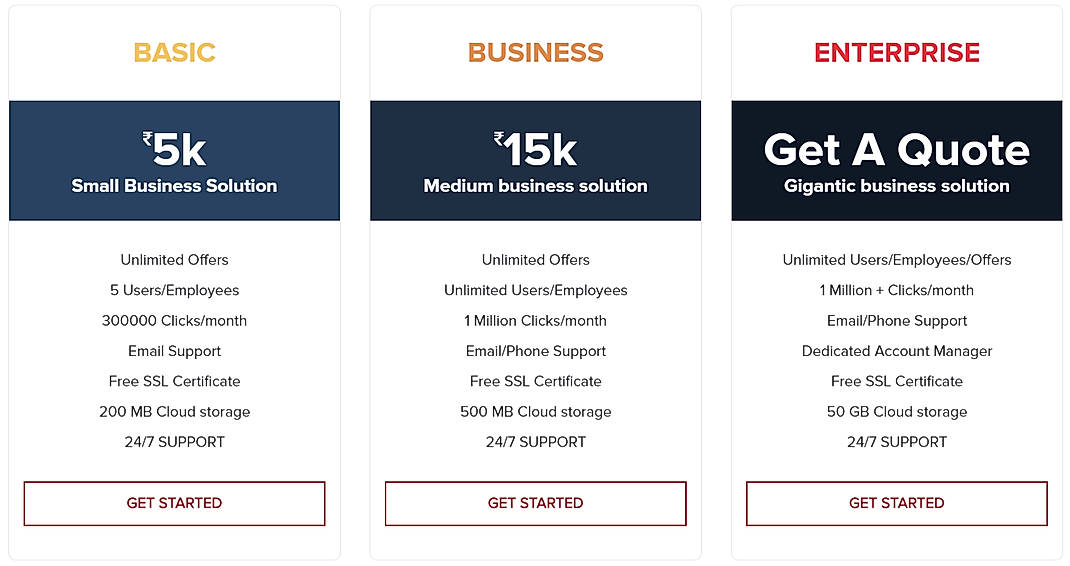 Pricing screenshot