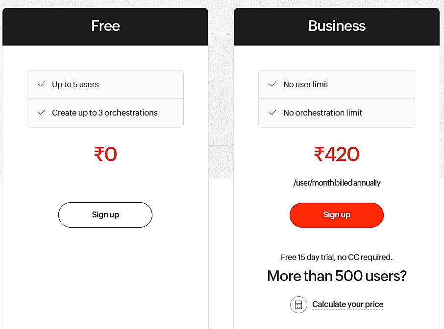 Pricing screenshot
