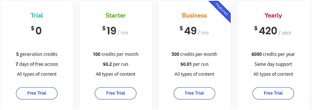 Pricing screenshot
