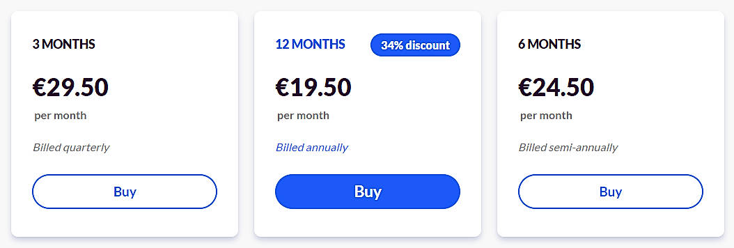 Pricing screenshot