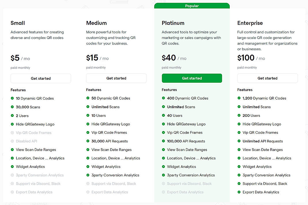 Pricing screenshot