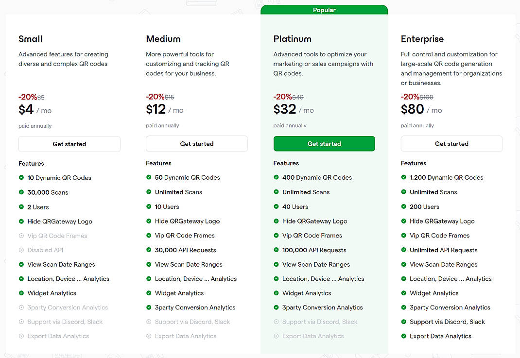 Pricing screenshot
