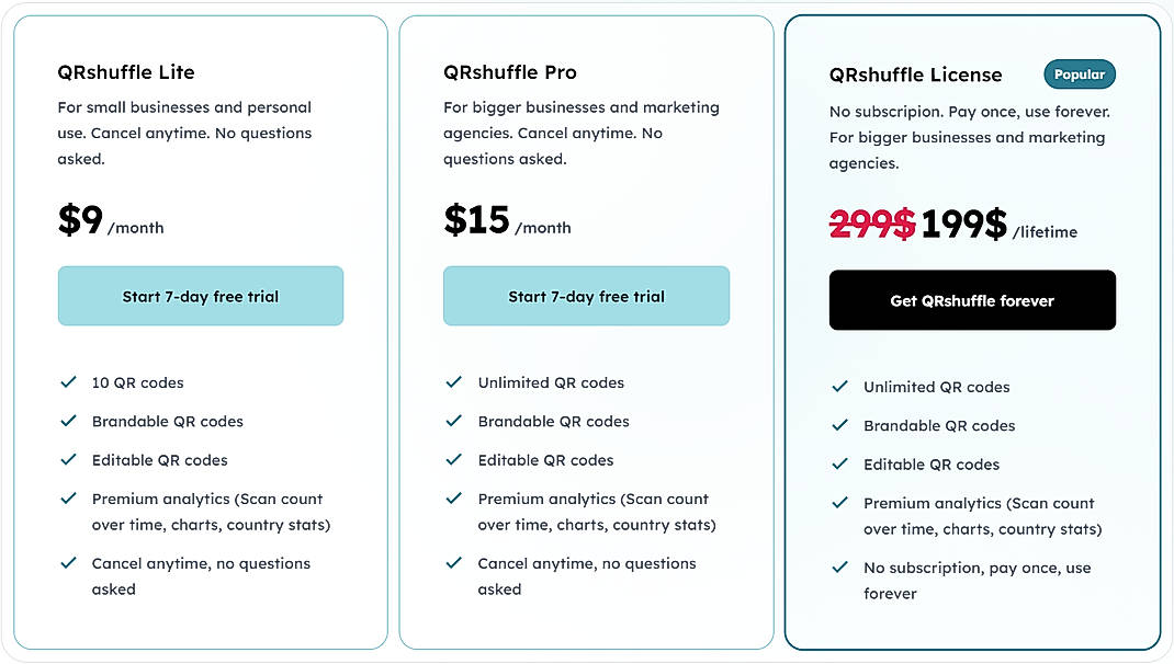 Pricing screenshot