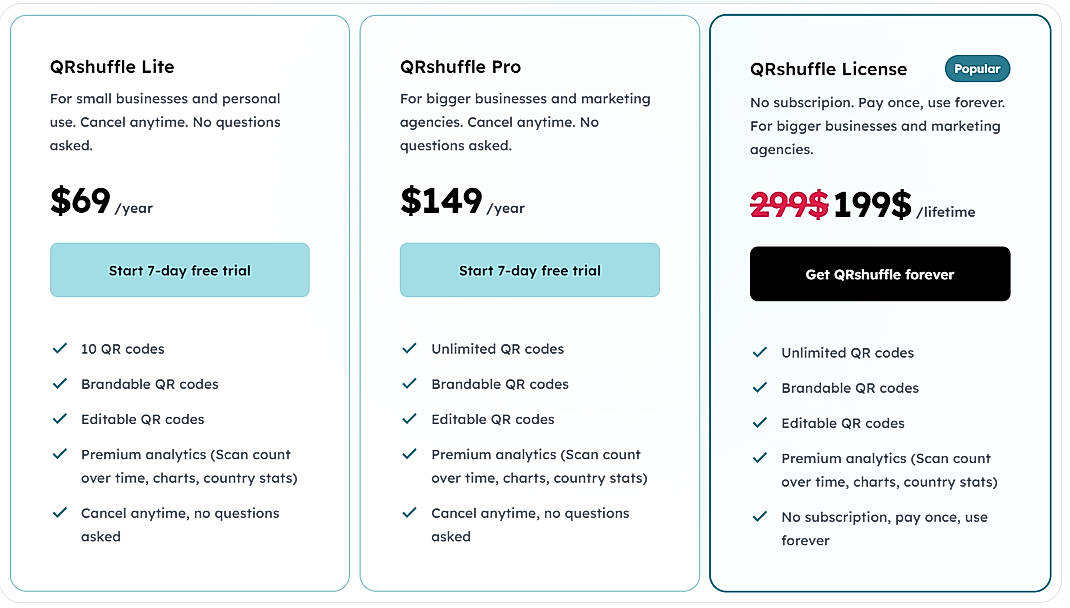 Pricing screenshot
