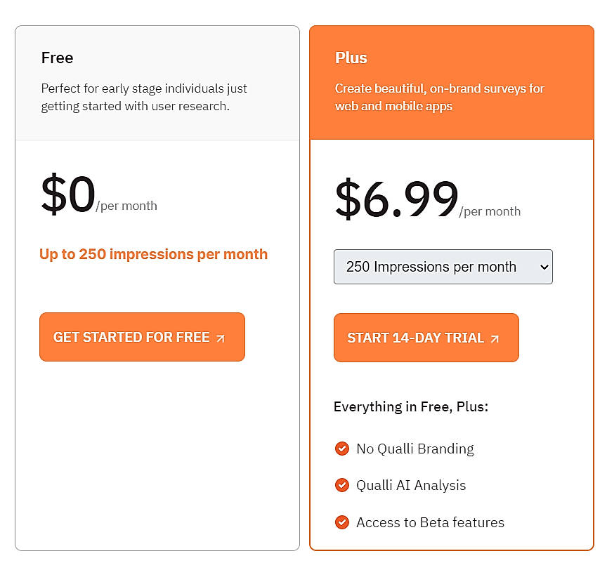 Pricing screenshot