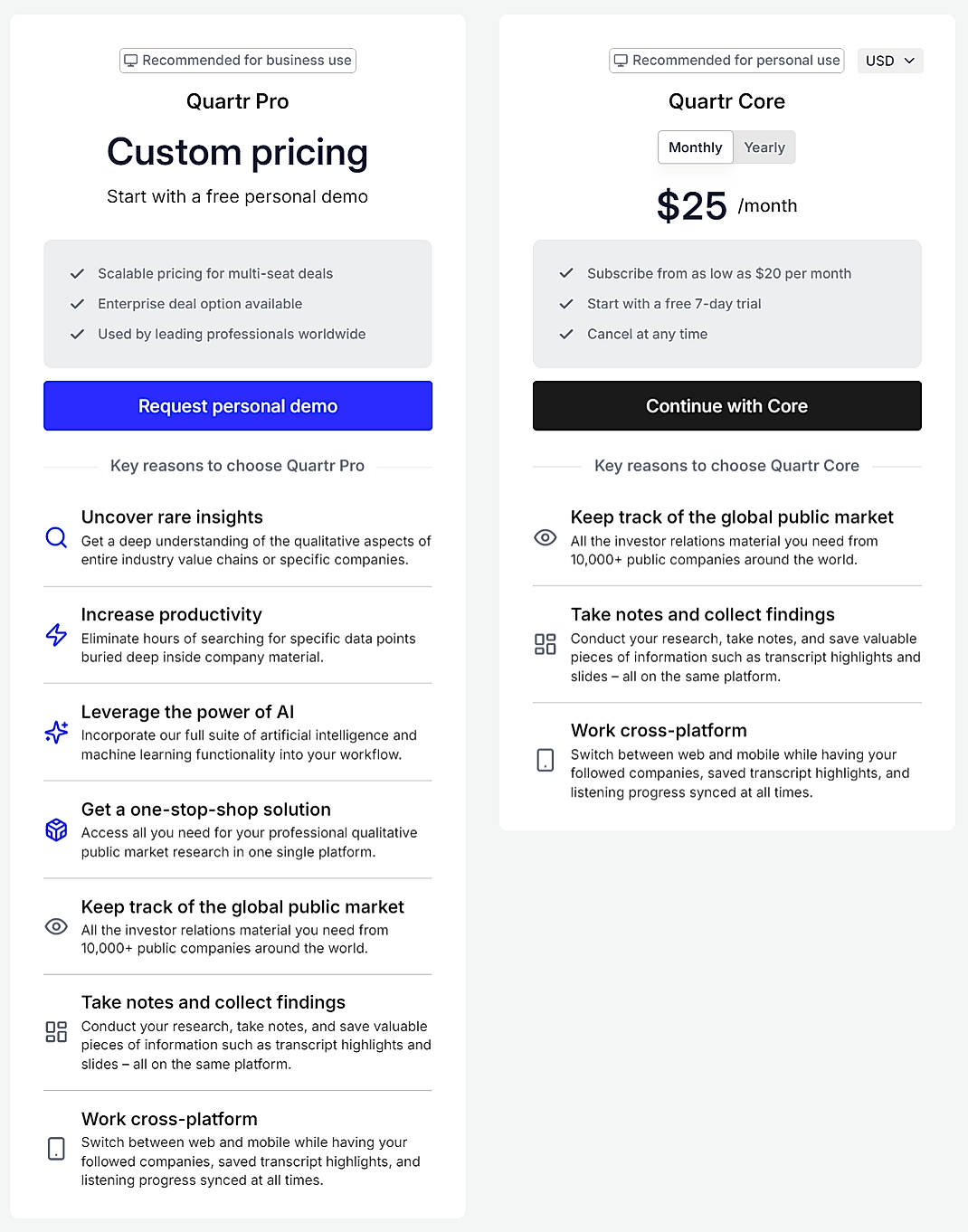 Pricing screenshot