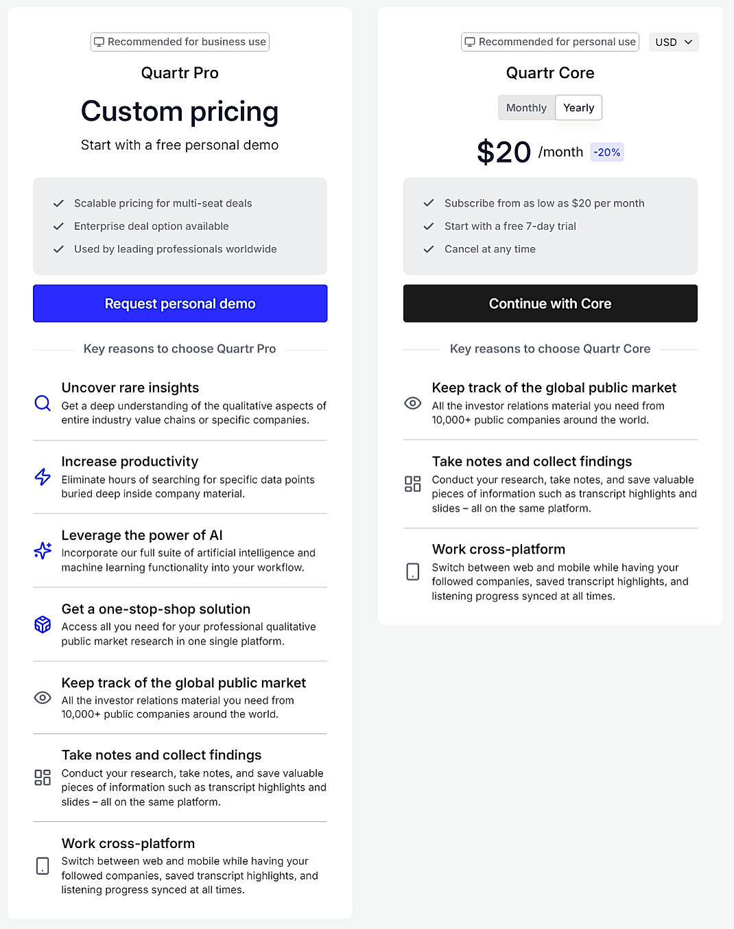 Pricing screenshot
