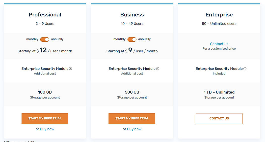 Pricing screenshot
