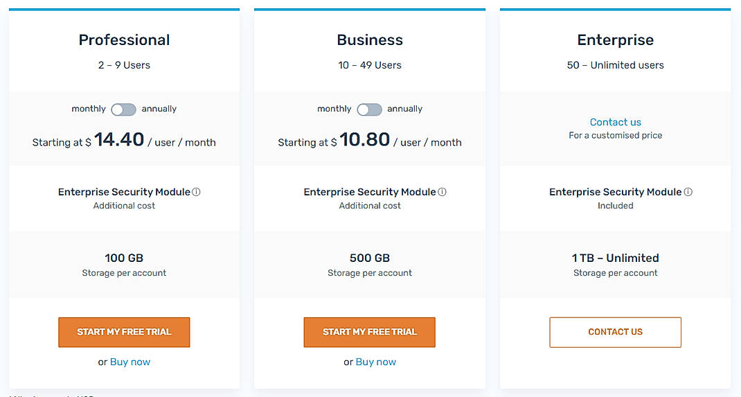 Pricing screenshot