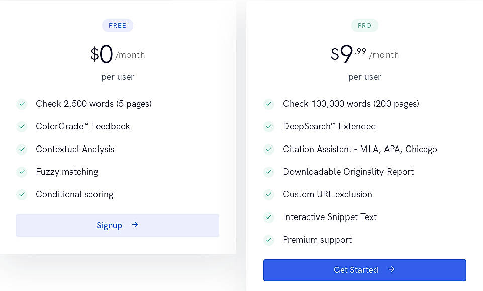Pricing screenshot