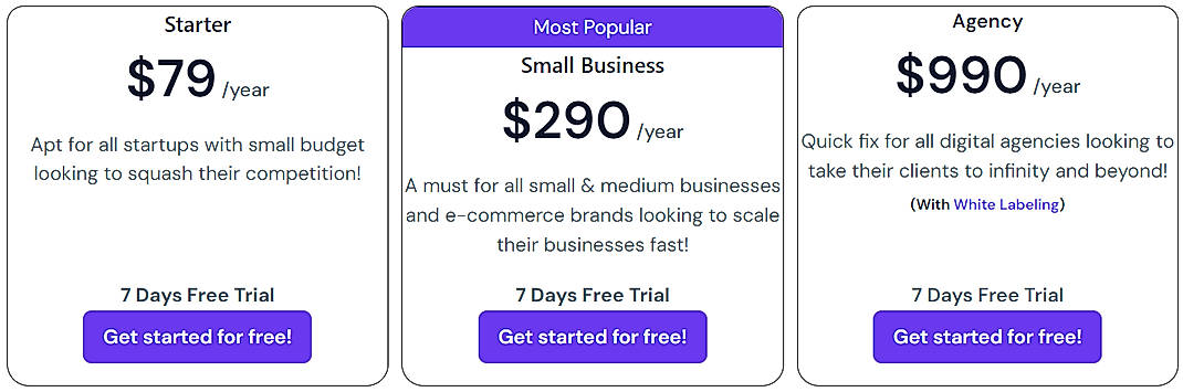 Pricing screenshot