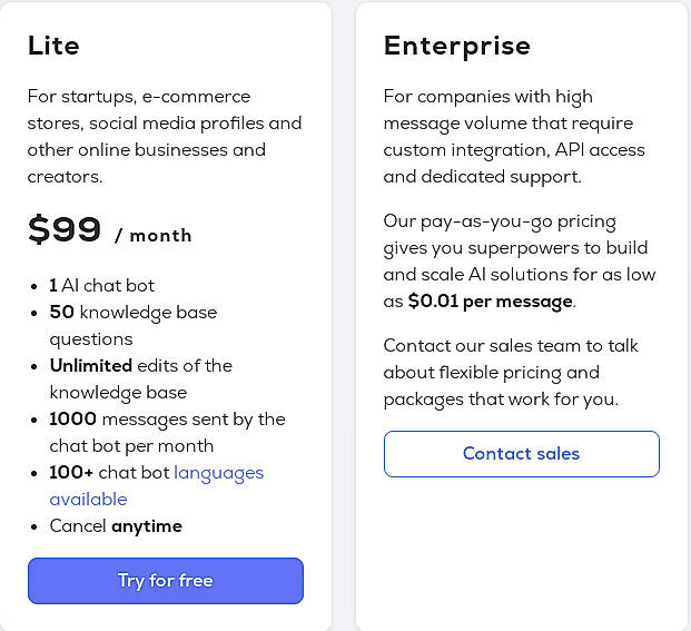 Pricing screenshot