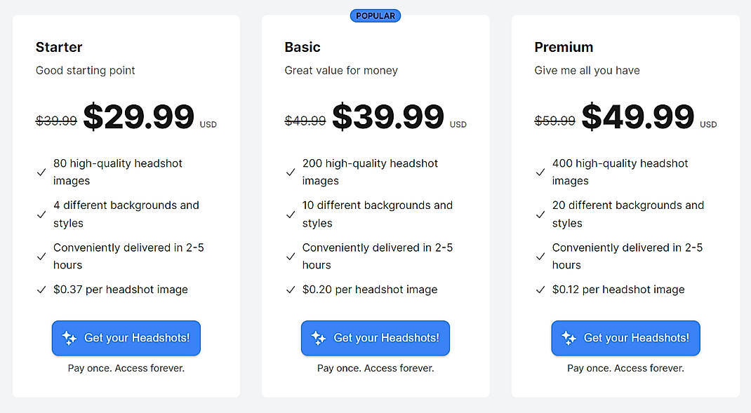 Pricing screenshot