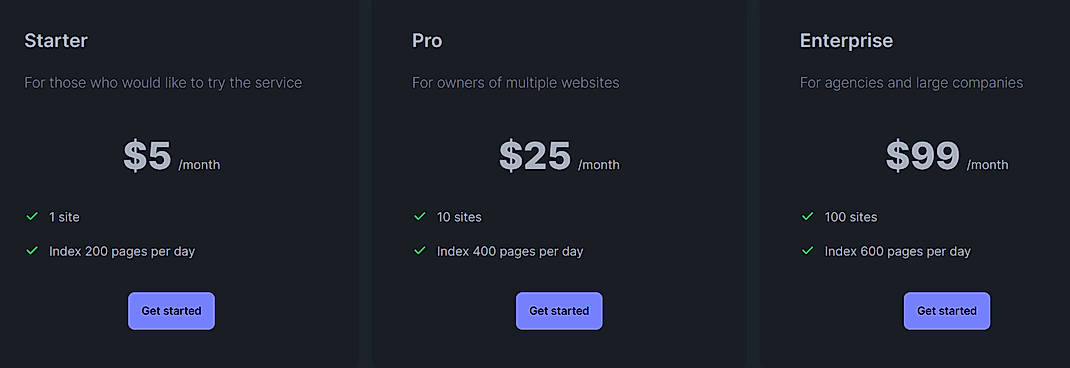 Pricing screenshot