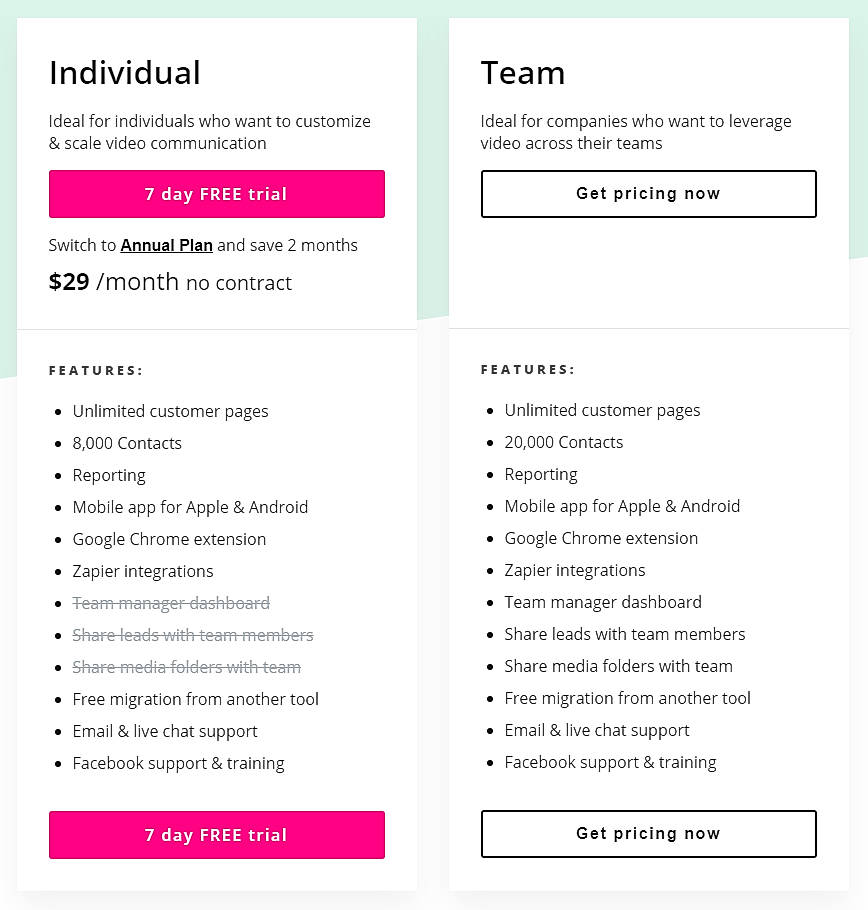 Pricing screenshot