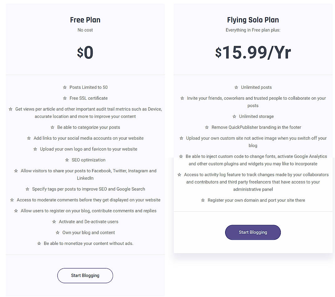 Pricing screenshot