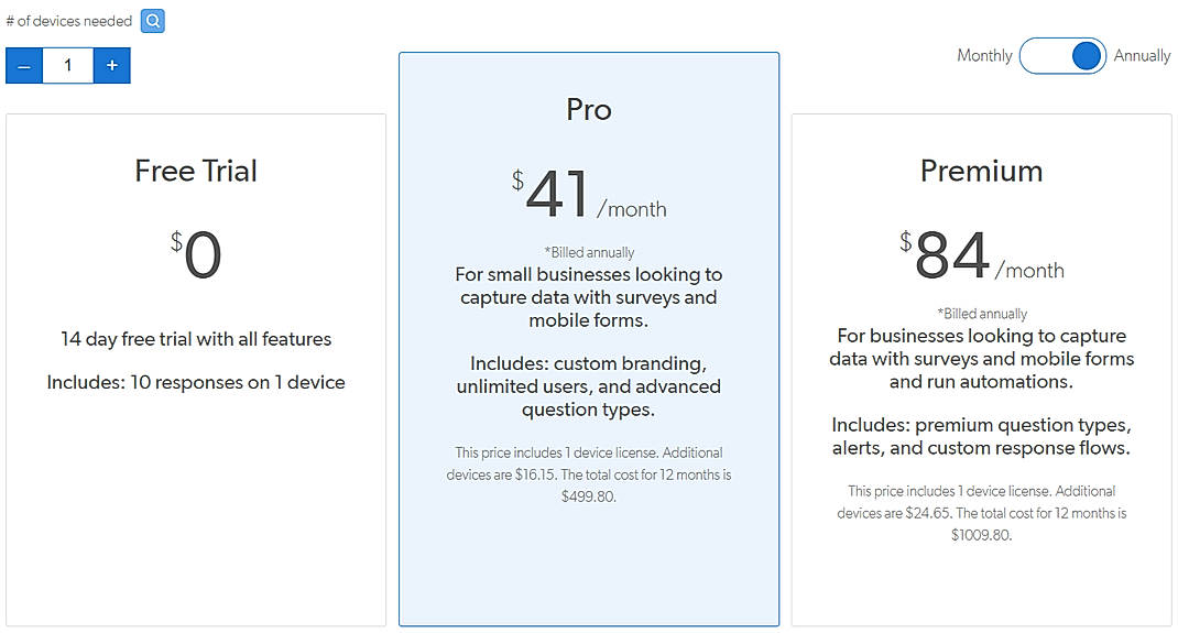 Pricing screenshot