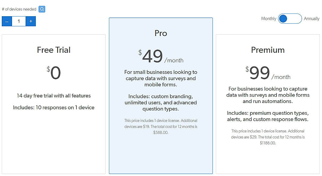 Pricing screenshot